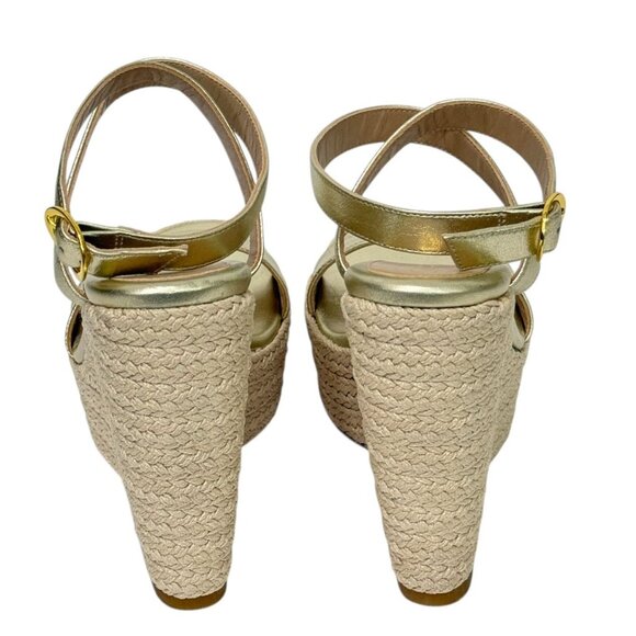 Stuart Weitzman NWOT Alex Platform Wedge Sandals Woven Raffia Gold Size 6.5 - Picture 6 of 14